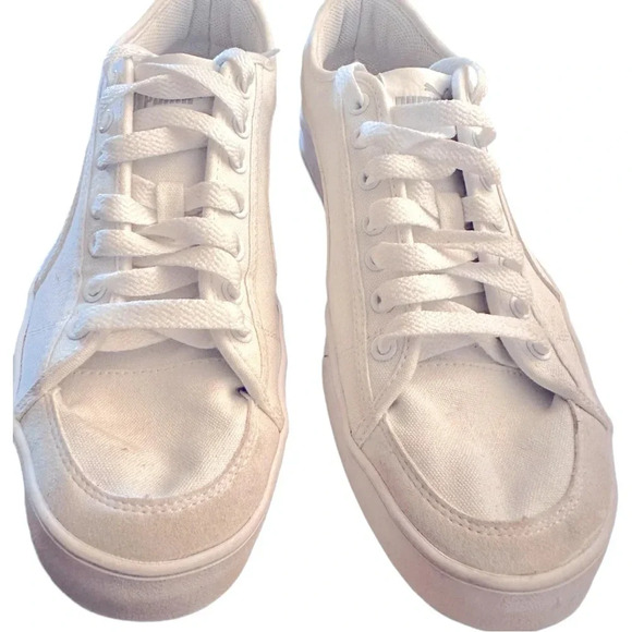 Men’s Puma Smash V2 VULC CV Casual White Canvas Sneakers - Picture 9 of 10